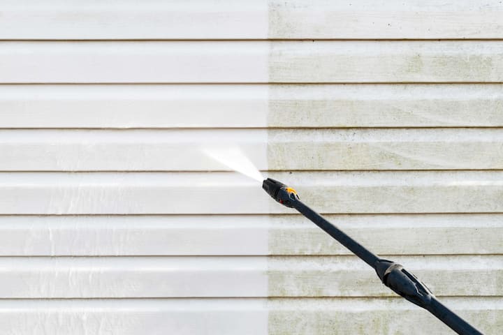 Residential exterior power washing in Boise, ID: Before and after transformation.
